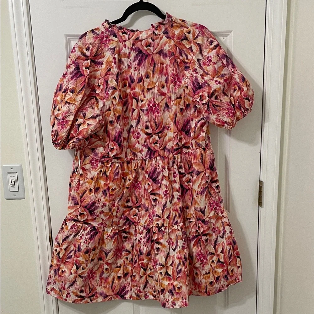 CeCe Vibrant Pink and Orange Tiered Short Sleeve Dress 2X - Picture 6 of 6